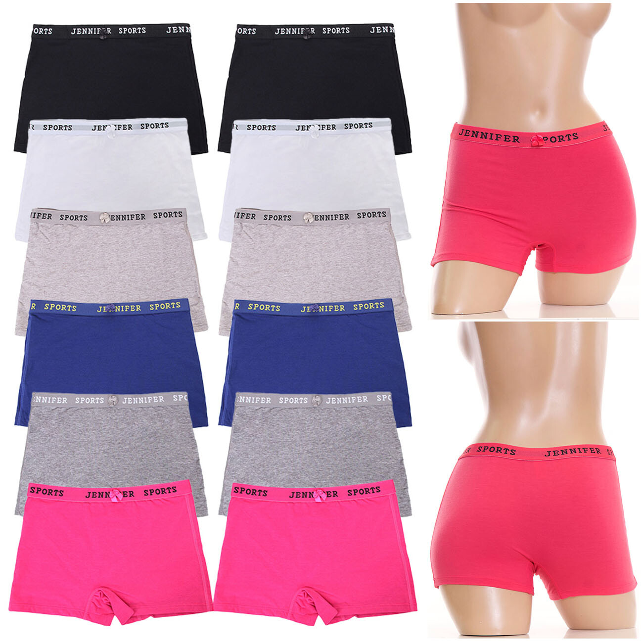 Jennifer 12 pack Women Soft Sports Cotton Yoga Fitness Gym Boy Shorts Panty