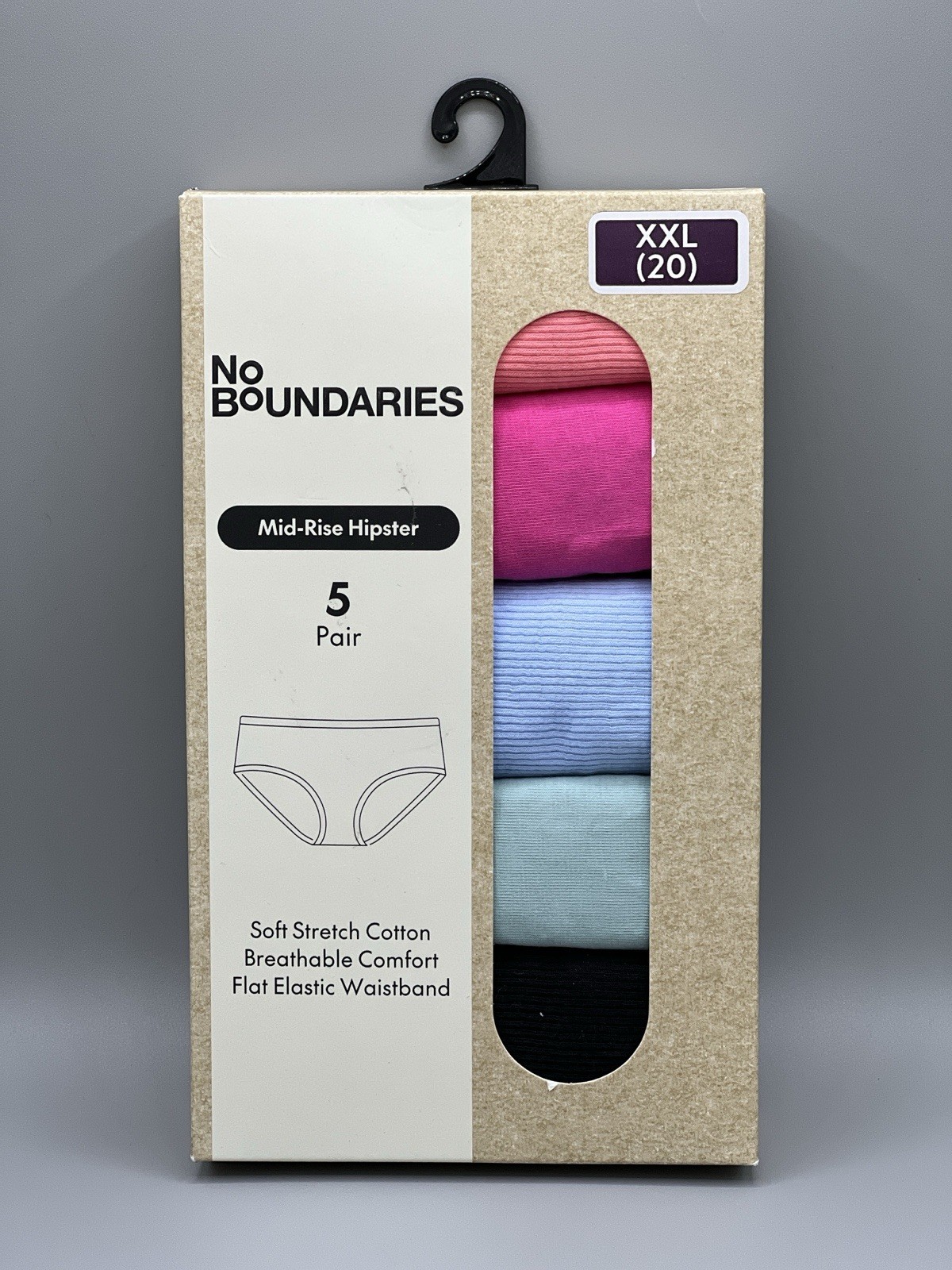 5-Pair NO BOUNDARIES Women’s XXL (20) Mid-Rise Hipster Ribbed Stretch Cotton