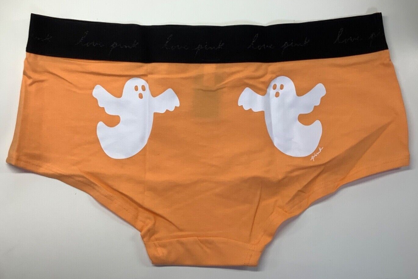 Victoria’s Secret Pink Halloween Spooky Ghost Shorty Panties Orange Black L XL