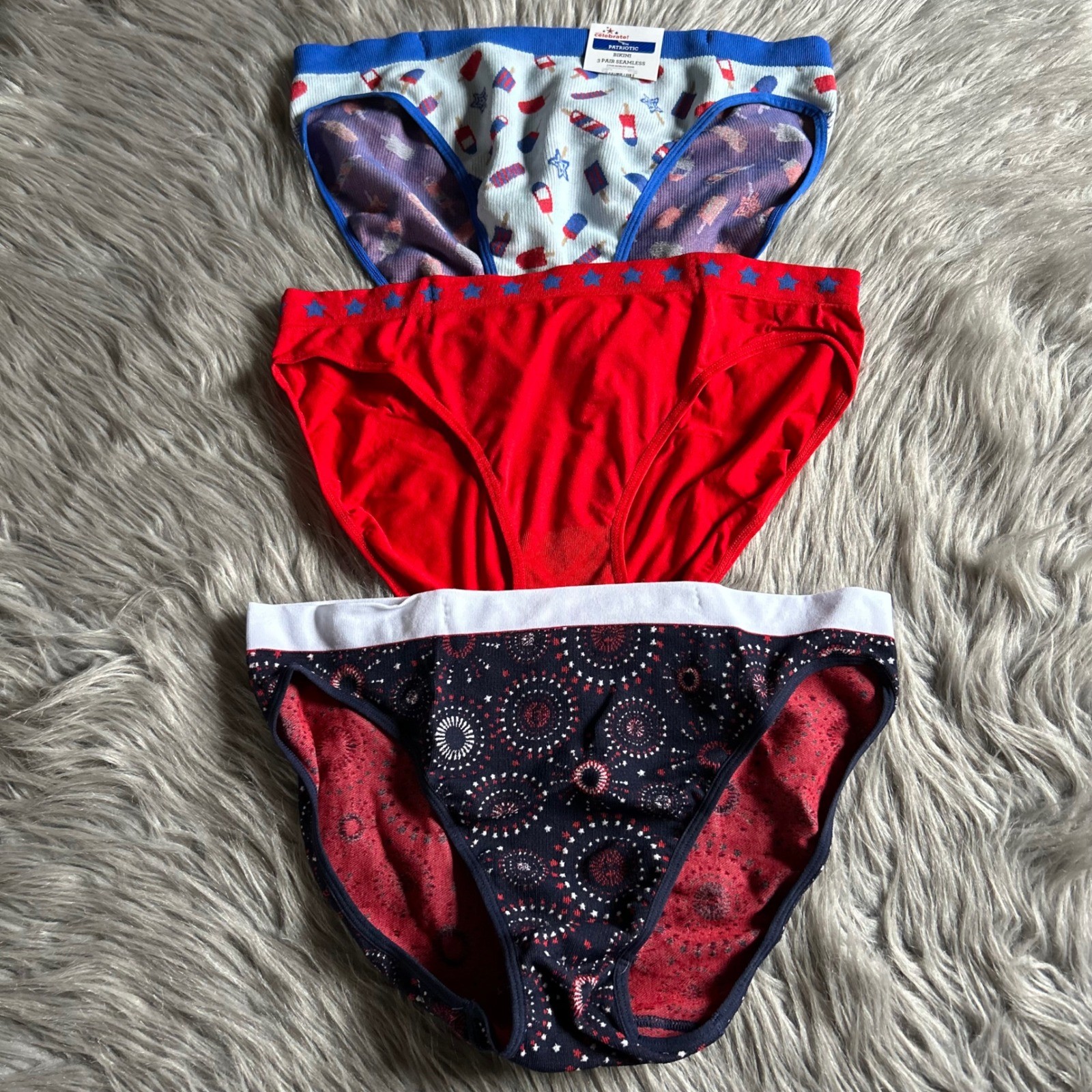 Celebrate Patriotic Fourth Of July Bikini Panties Women Size XL (16-18) Seamless