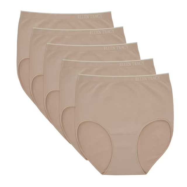 Ellen Tracy Women’s 5-Pack Seamless Brief Size M Sunbeige