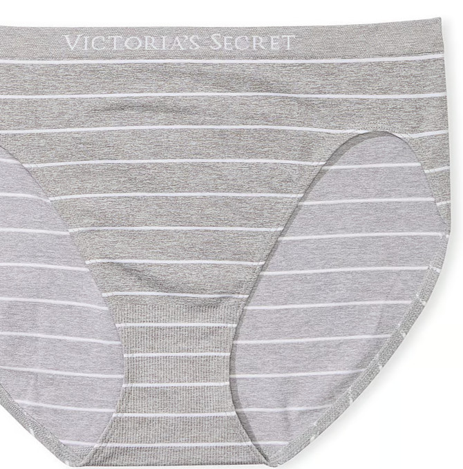 L Grey White Stripe SEAMLESS NO SHOW Victorias Secret High-Leg Waist Brief Panty
