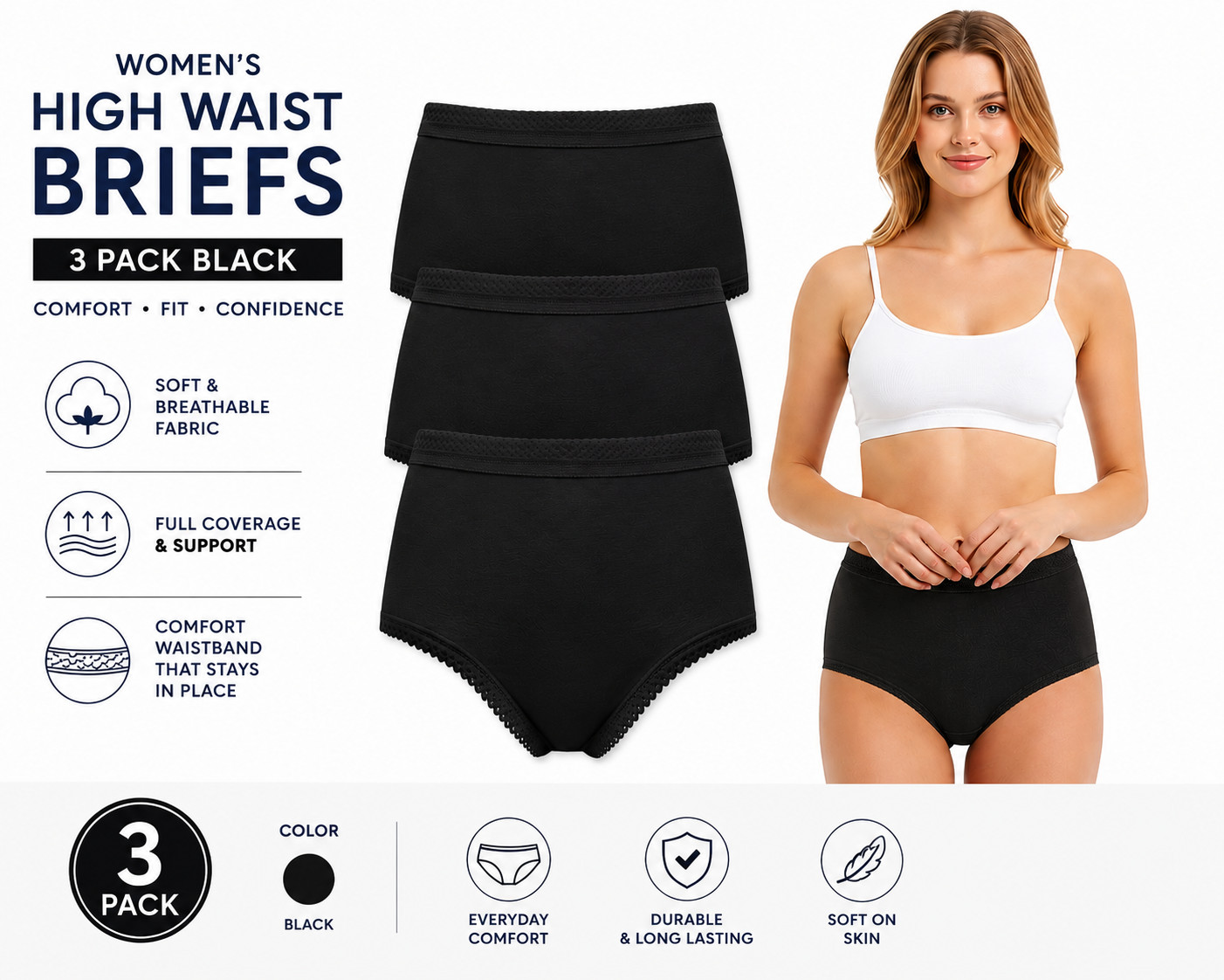 3Pack Woman’s Briefs Ladies Cotton Rich Knickers Maxi Underwear Everyday Panties