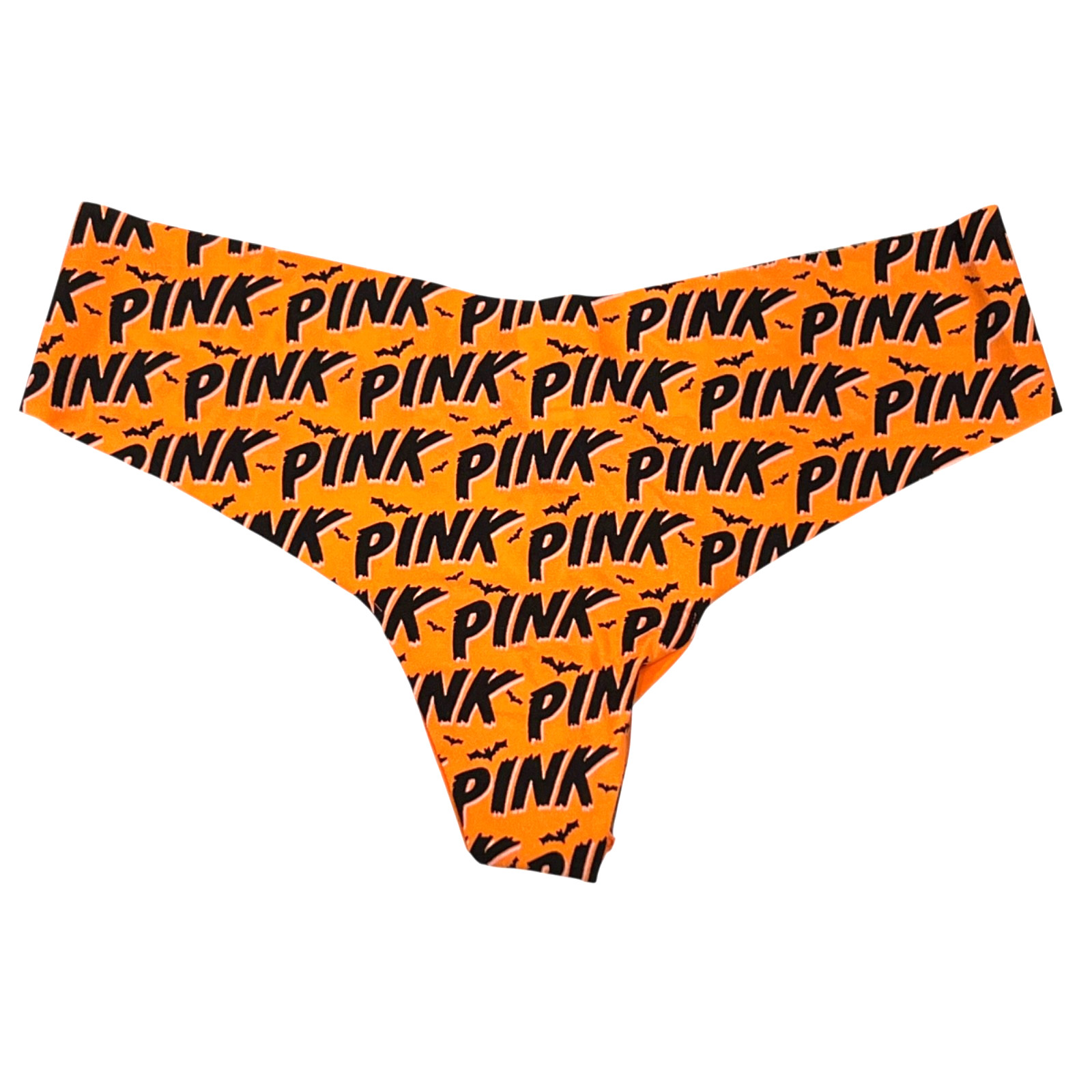 NWT VICTORIA’S SECRET PINK No Show Thong Pantie Sz S-M-L-XL-XXL Orange Bats