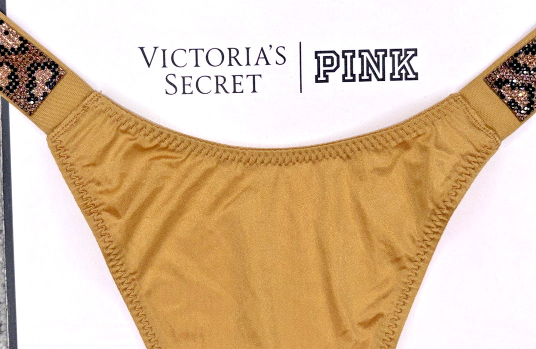 Victoria’s Secret Very Sexy NWT Small Gold Leopard Shine Strap Thong Panty Bling