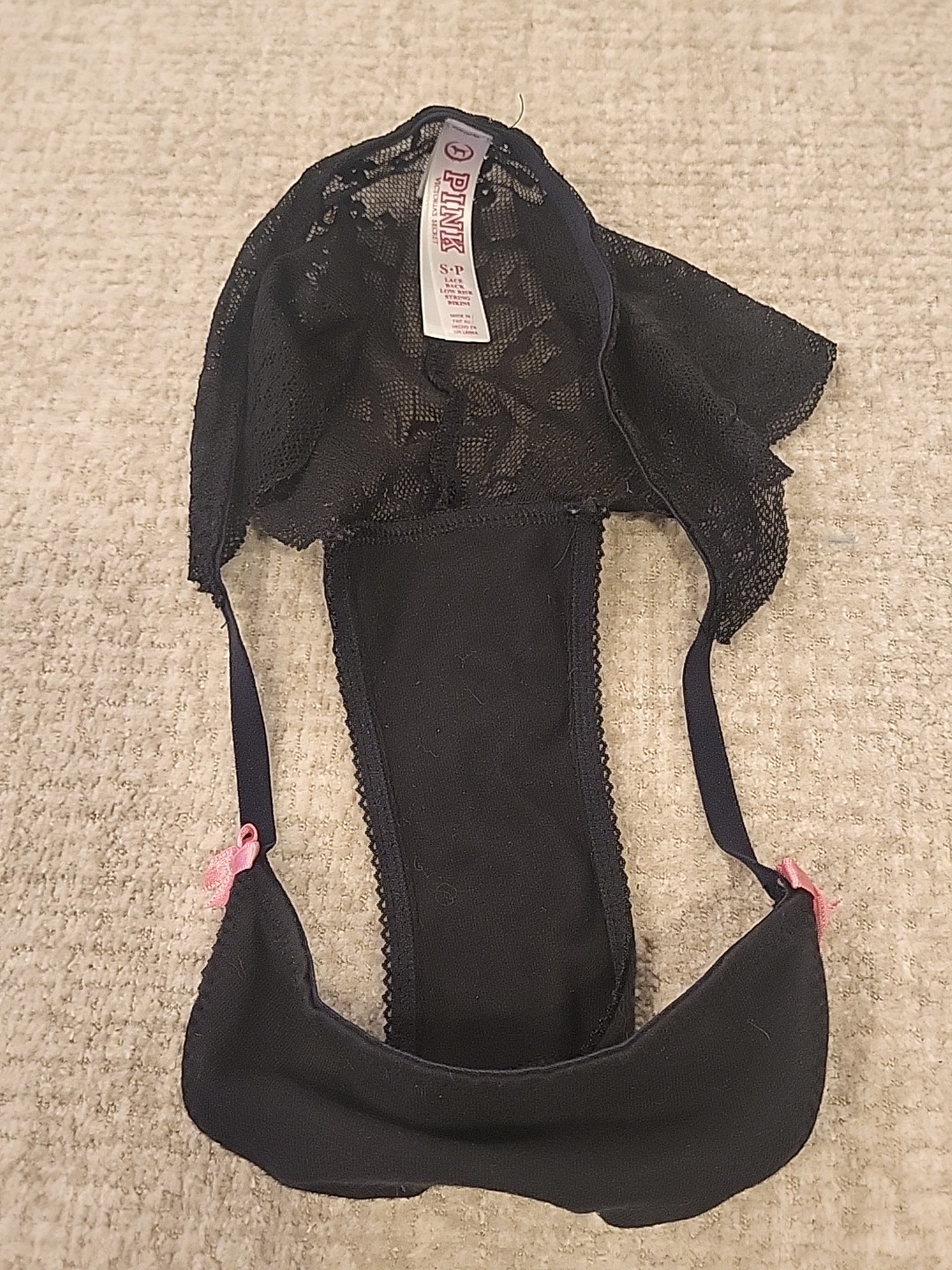 Victoria’s Secret PINK 2011 Lace Back Low Rise String Bikini Black Womens Medium