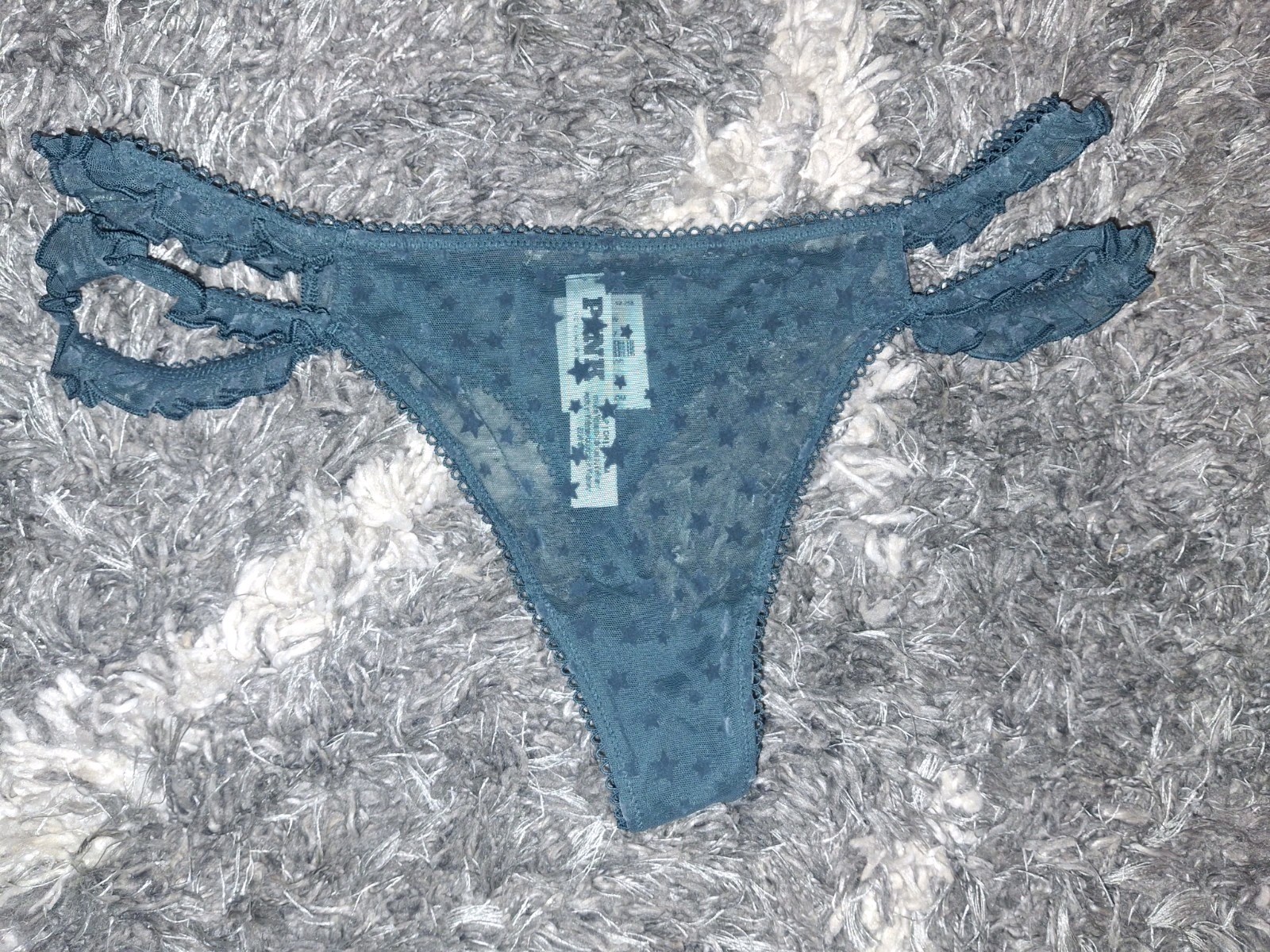 VS Pink Ruffled Strappy mesh star thong Panty BRAND NEW SIZE Small Green