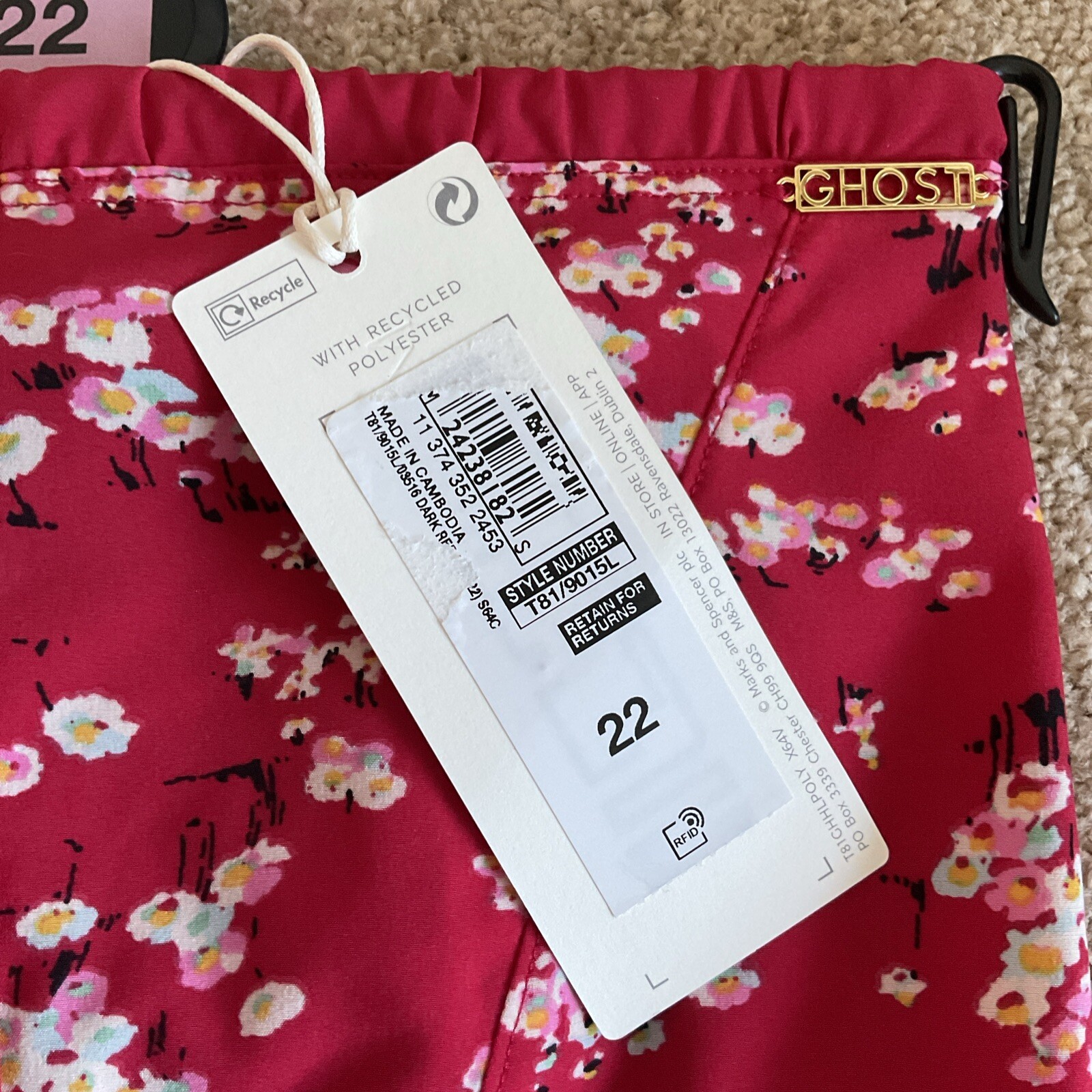 M&S Size 22 X Ghost Pretty High Leg Knickers Dark Red Mix Floral Soft