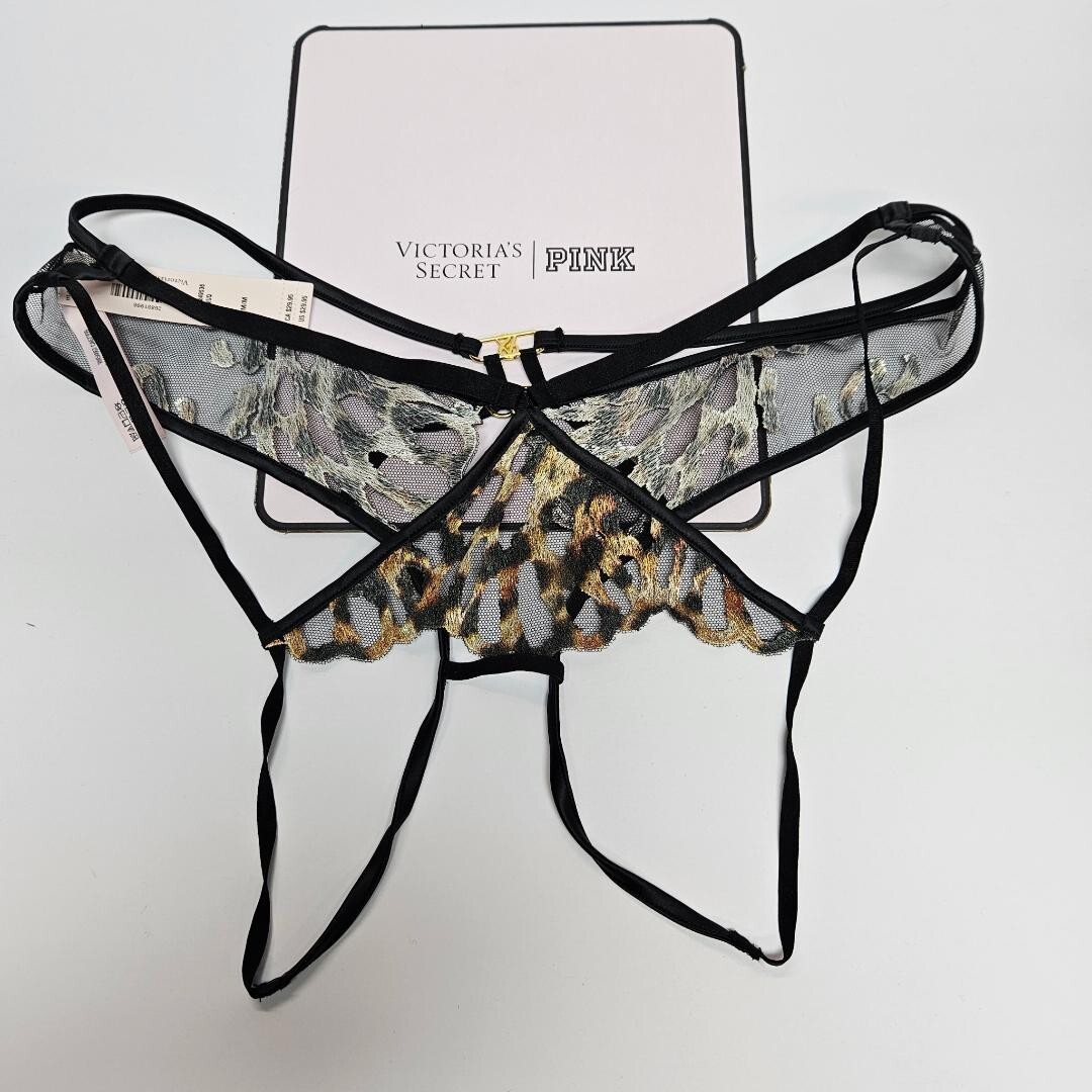Victoria’s Secret NWT crotchless leopard embroidery Brazillian panty