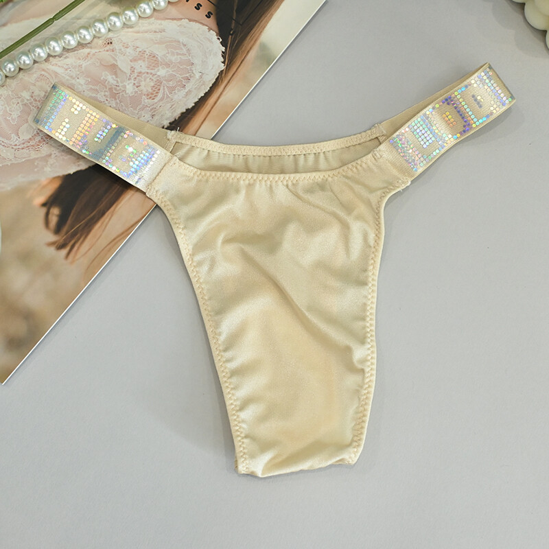 5 Packs Lot Sexy Womens Satin Panties Thong Brief Glitter Low Waist Underwear