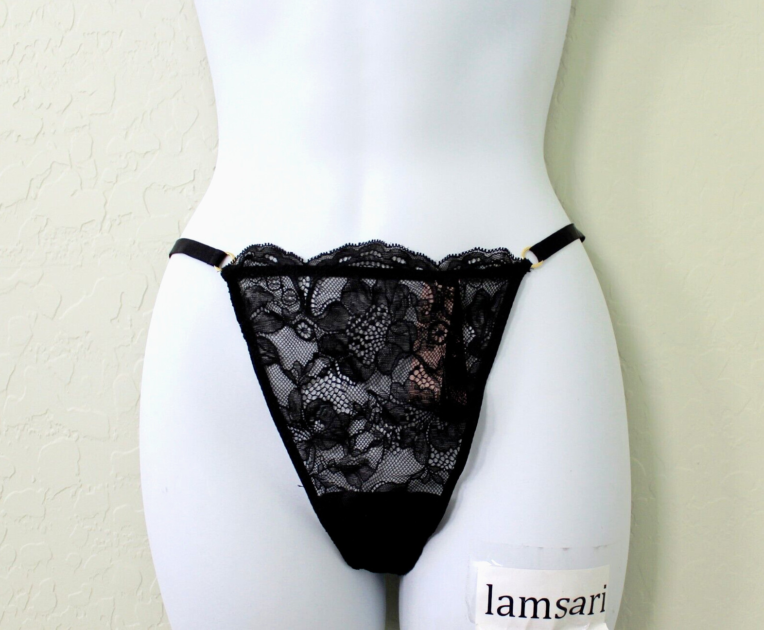 Victoria’s Secret Floral Lace Sheer V Hardware V-String Panty Size XL Black NEW
