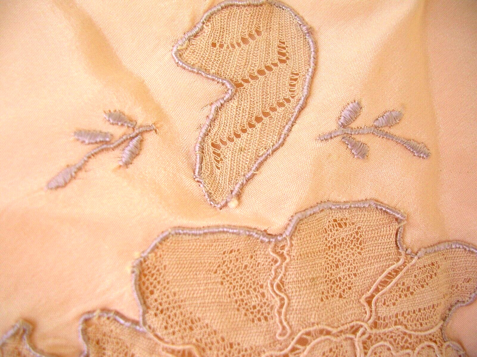 Art Deco Flapper Silk/Satin Lace Trim, side button, Under garment Peach Ecru #A