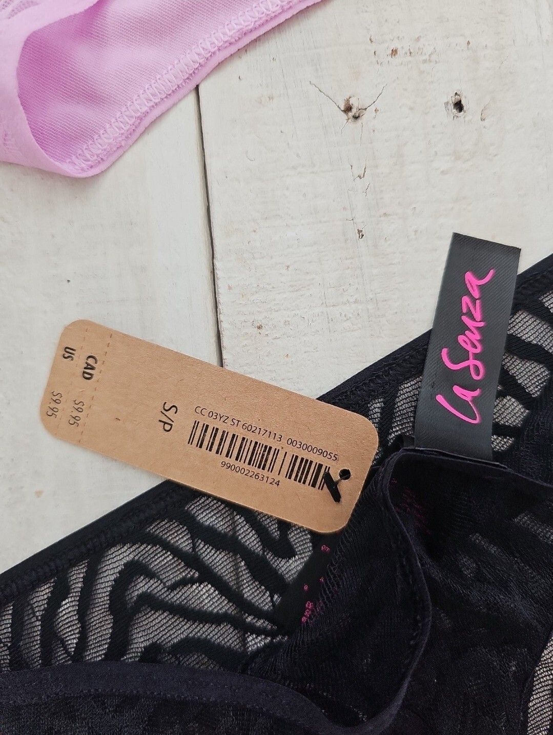 La Senza 2 pair Animal Print Mesh Nylon Thong Panty Black & Lavender Small