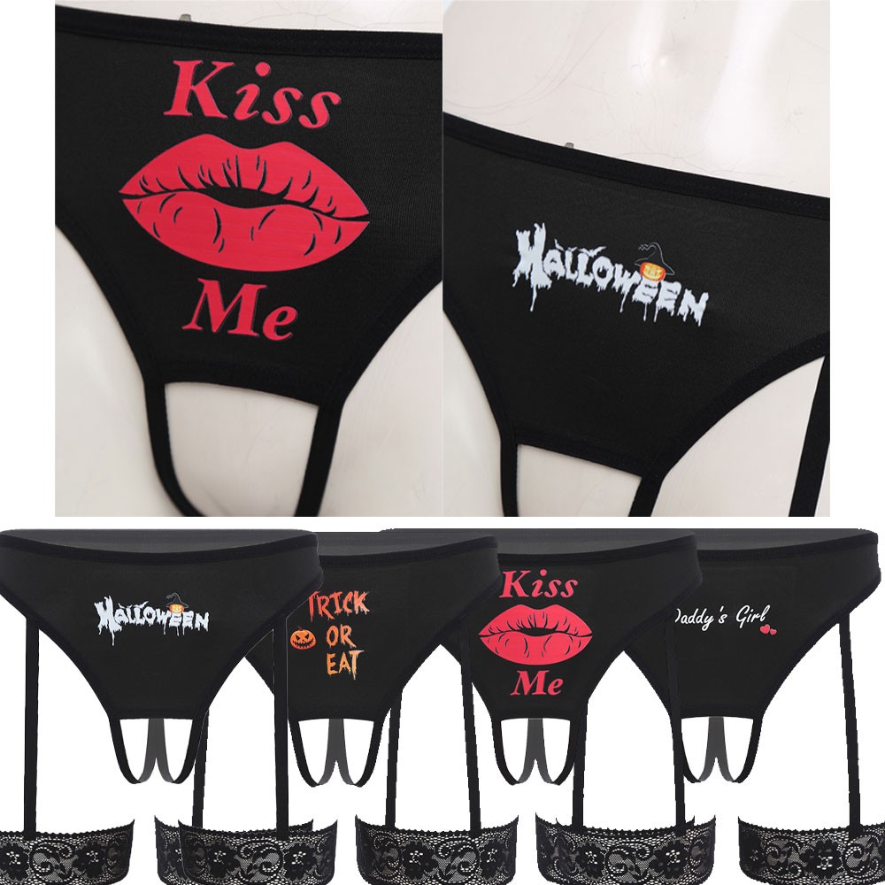 Women Briefs Cheeky Panties Low Rise Thongs Summer Knickers Hollow Out Print