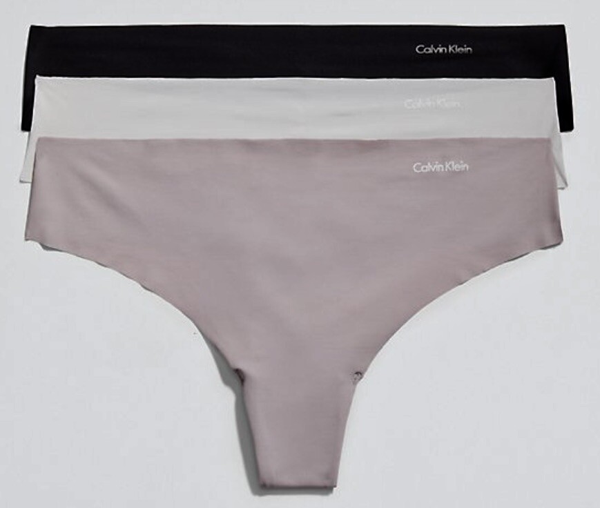 CALVIN KLEIN Invisibles Black Nirvana Lt Grey 3 pk Thong Panty Womens Sz M 6 L 7