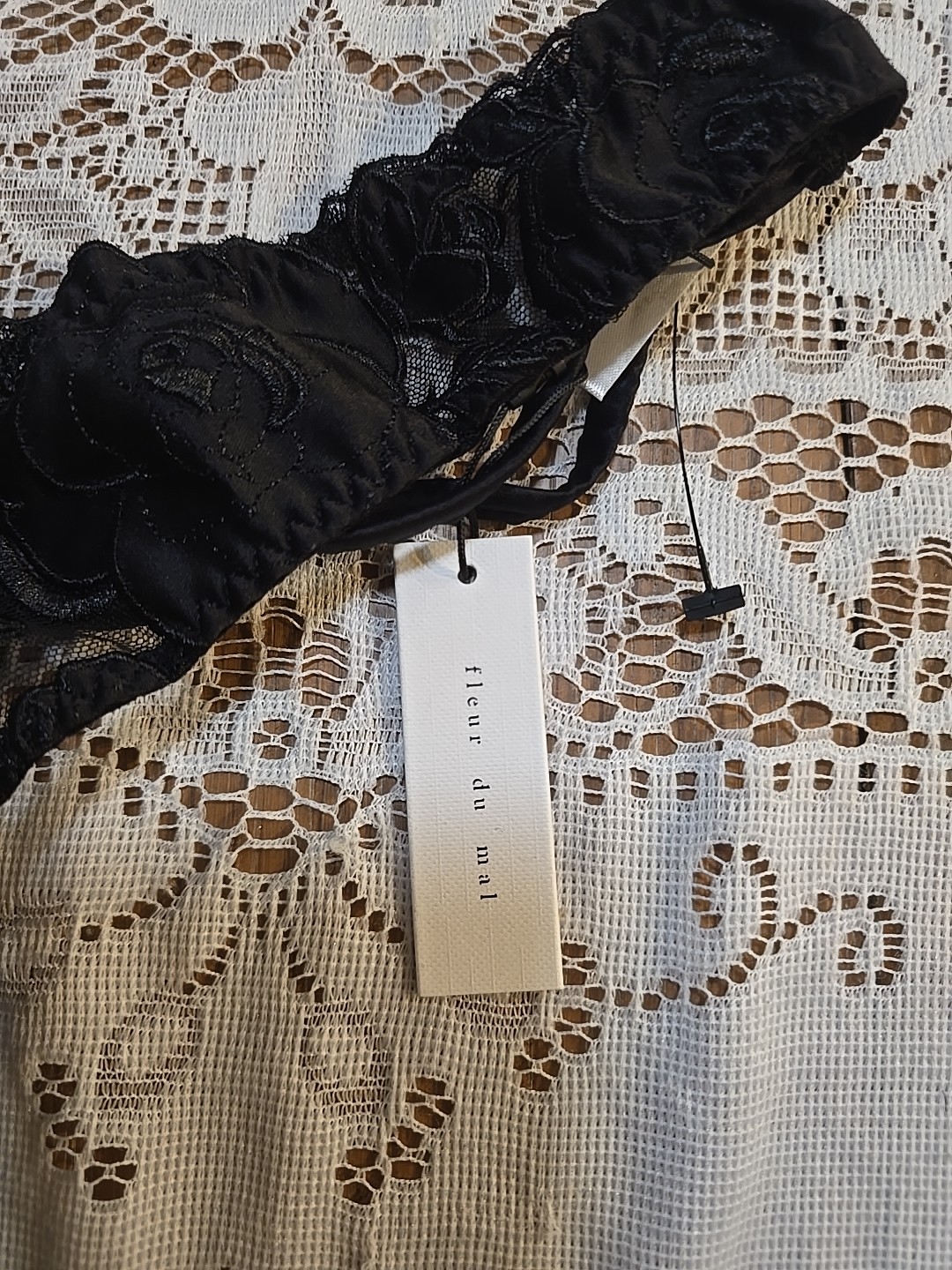 FLEUR DU MAL ROSE LOGO Embroidered Thong Medium Size 3 Black New