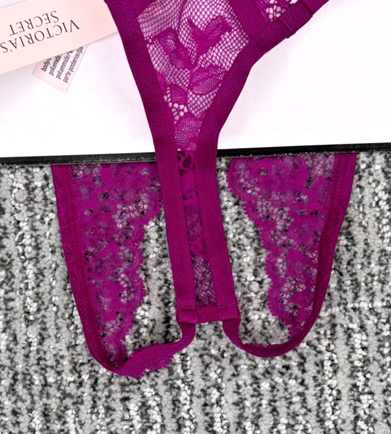 Victoria’s Secret Very Sexy NWT Large Purple Lace Strappy Crotchles Thong Panty