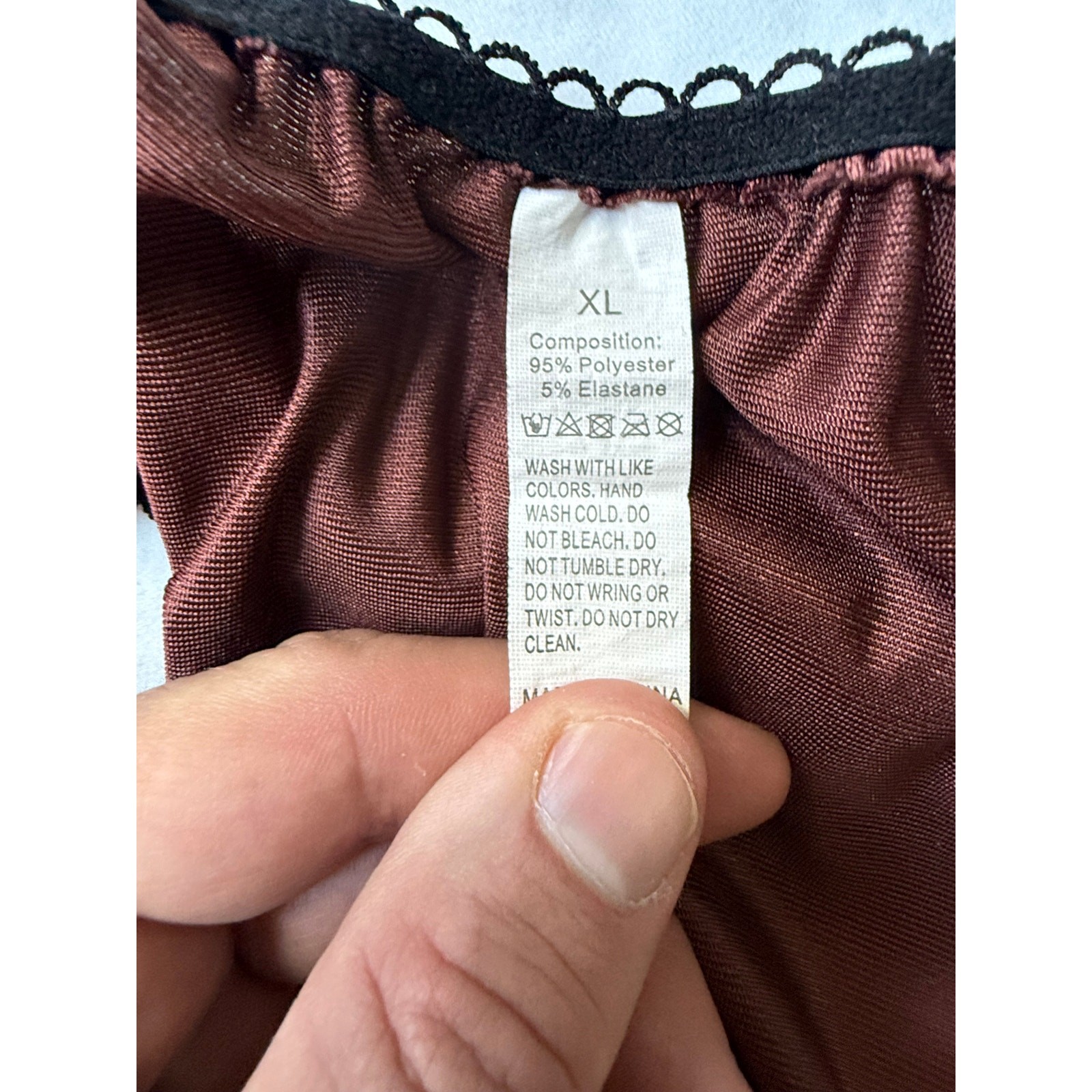 NWOT Satin Look Bikini Panty Brown Black Trim – Size XL