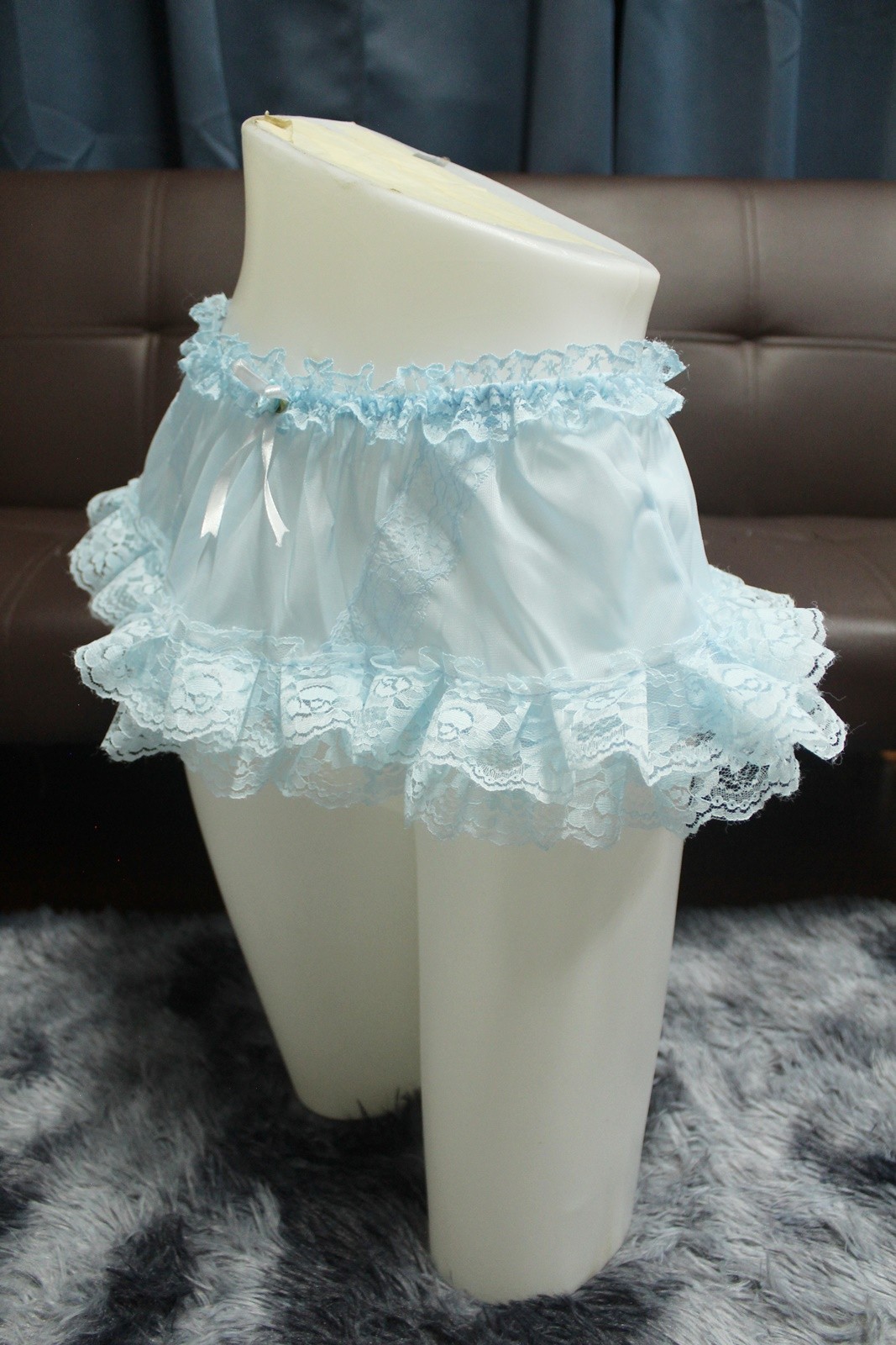 #A321 Vintage Style 2XL/ElasticW.24-42″ Blue Nylon Half Slip MiniSkirt Length9″