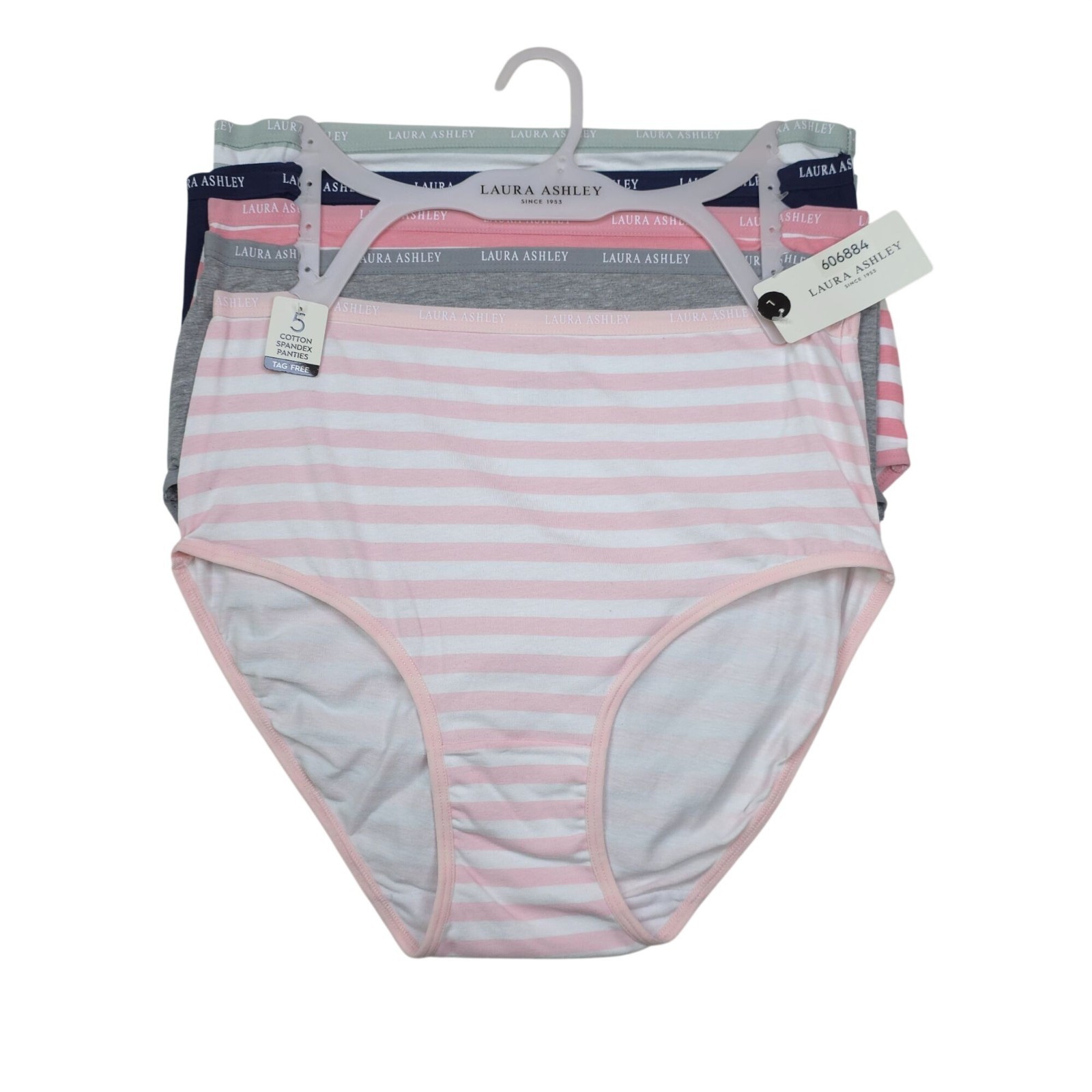 Laura Ashley Womens 5-Pack Tag-Free Panties Large Striped & Solid Cotton Spandex