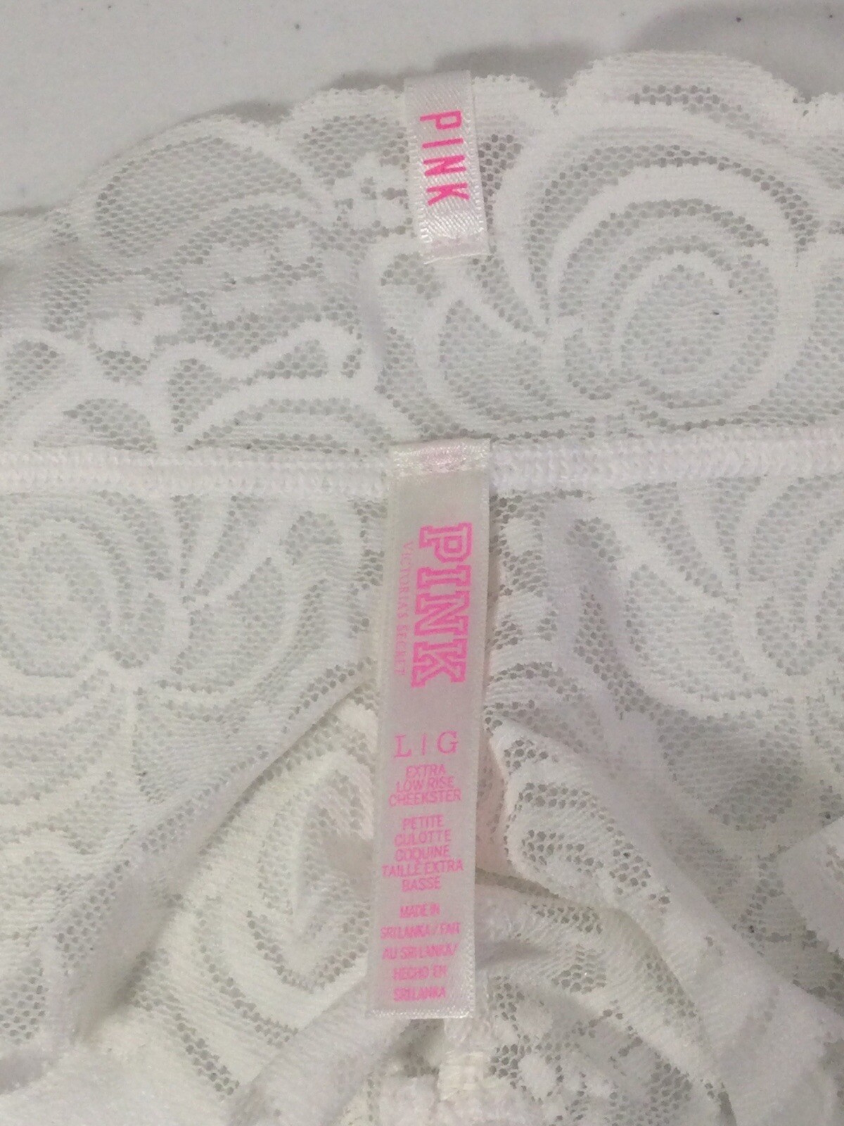 VICTORIA’S SECRET “PINK” Extra Low Rise Cheekster Ivory Panties. Sz. Large. NEW.