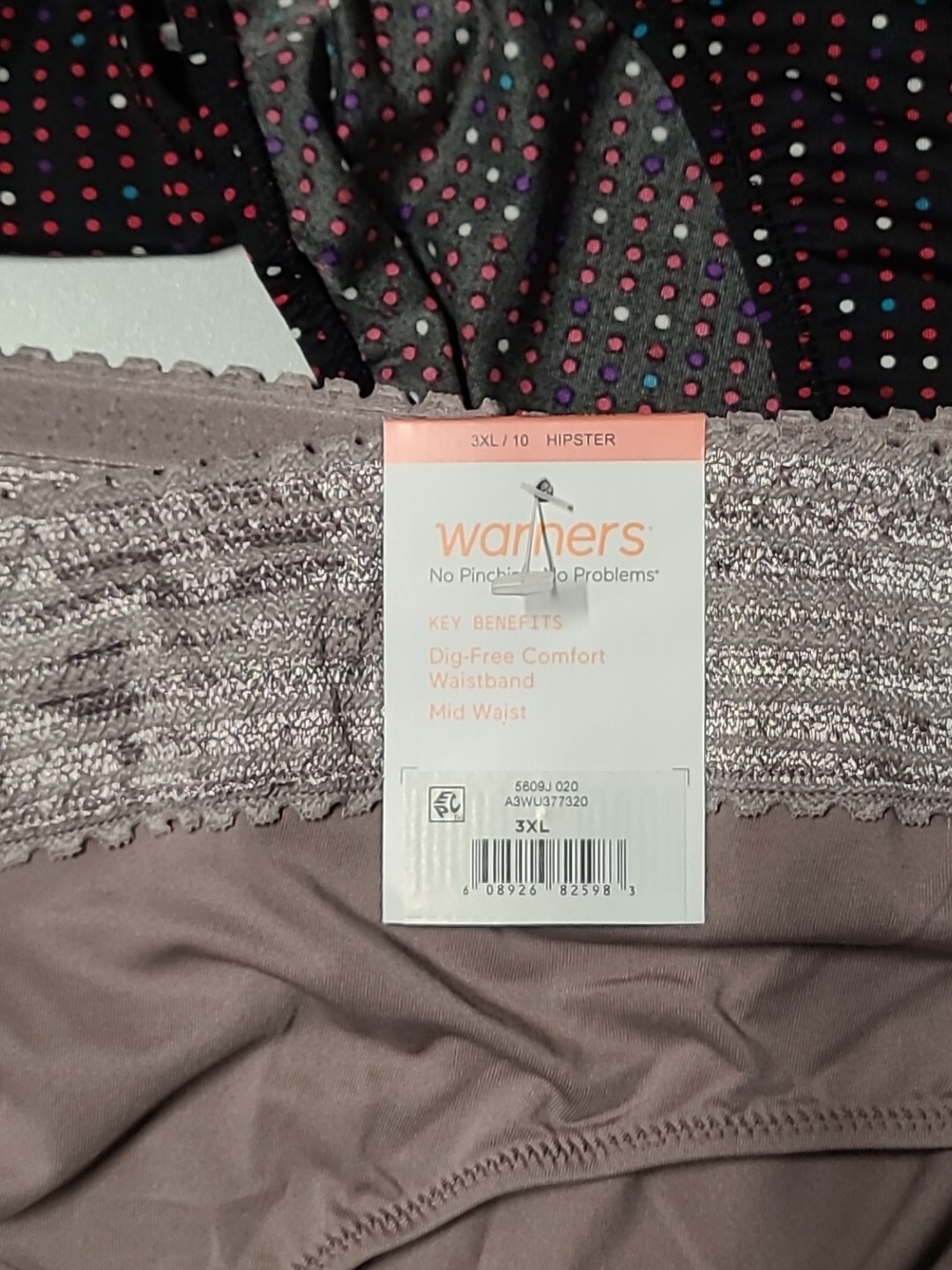 Nwt (3) Warner’s 3XL/10 Plus Panties Hi-Cut And Hipster Black Polka Dots & Nude