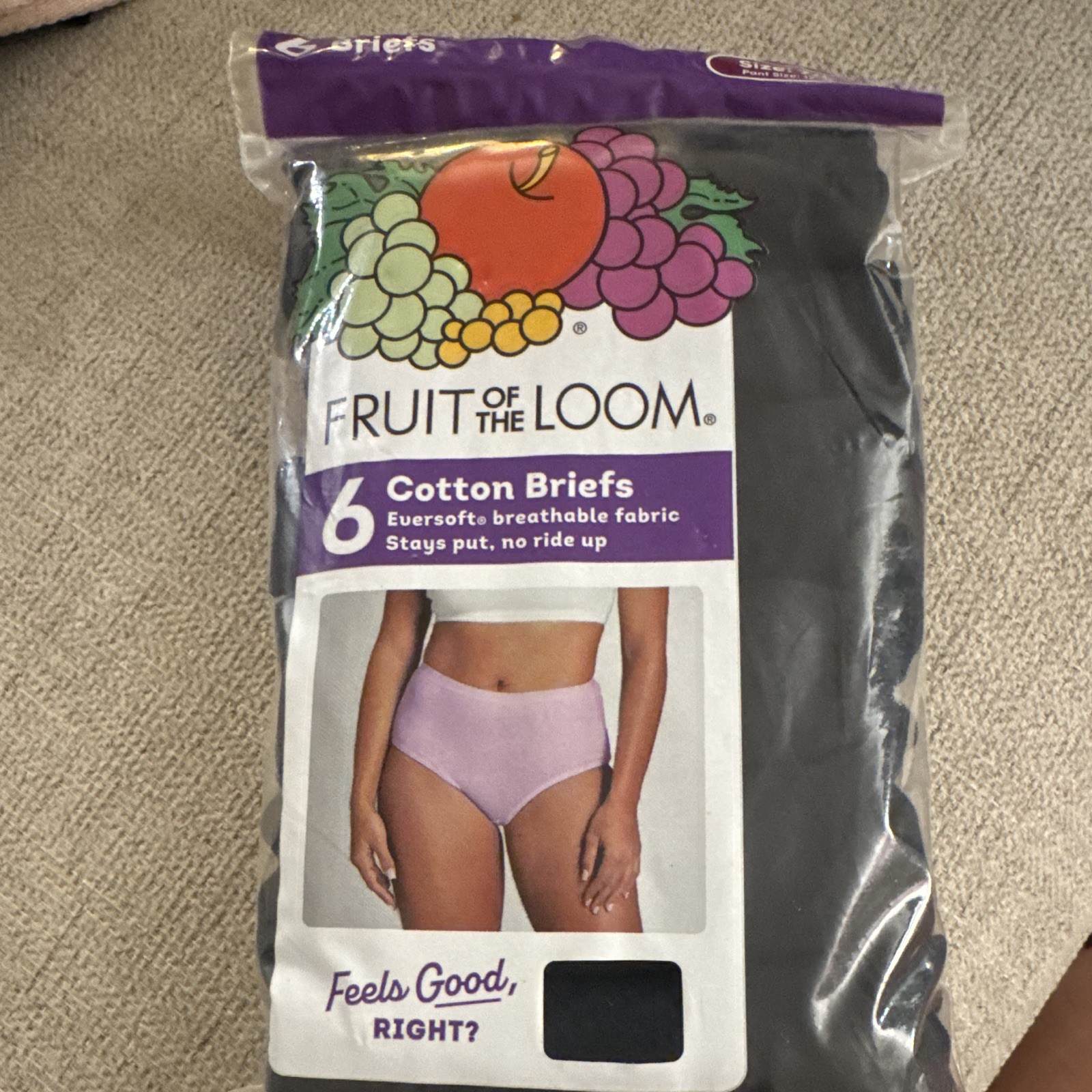Fruit of the Loom Breathable Cotton Brief Panties 6-Pack Women’s S7/L 12-14Black