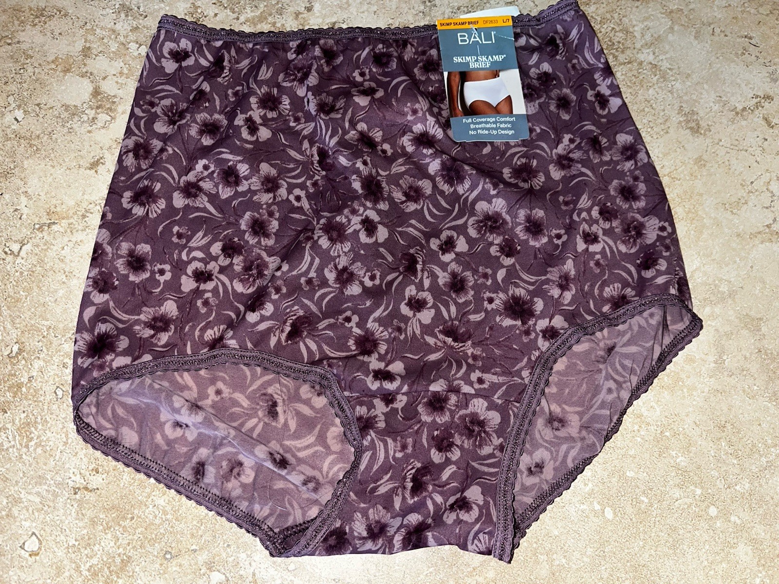 NWT BALI Floral Skimp Skamp Brief Panty Large 7 2633