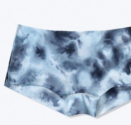 M NO SHOW Blue Navy Tie Dye Stretch Victorias Secret PINK Boyshort Brief Panty