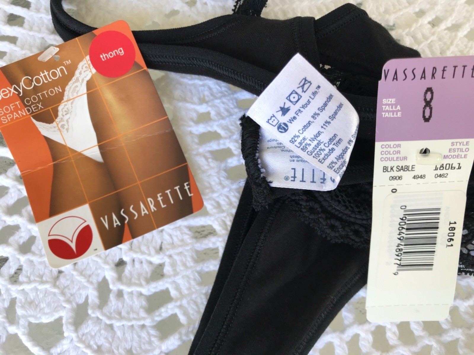 VASSARETTE -Sz:8- Cotton Thong-Black Soft Cotton / Spandex R A R E -Vintage New