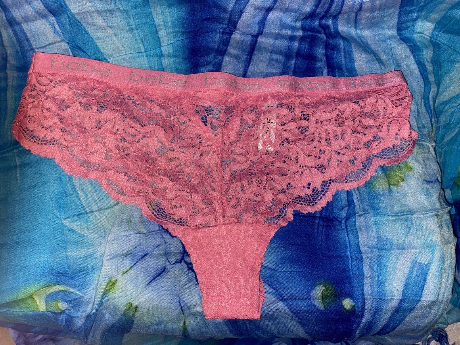 nwot Bebe Sexy Seer Bright Bubblegum Pink Lace Cheeky Bikini Tanga Panties 1X