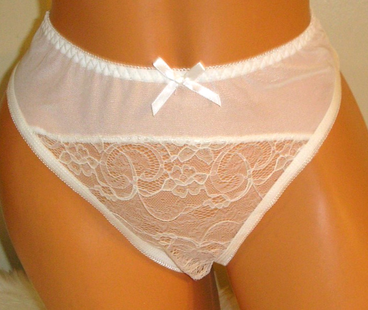 Panties Lingerie White Mesh & Lace Crotchless XL Adult Gift