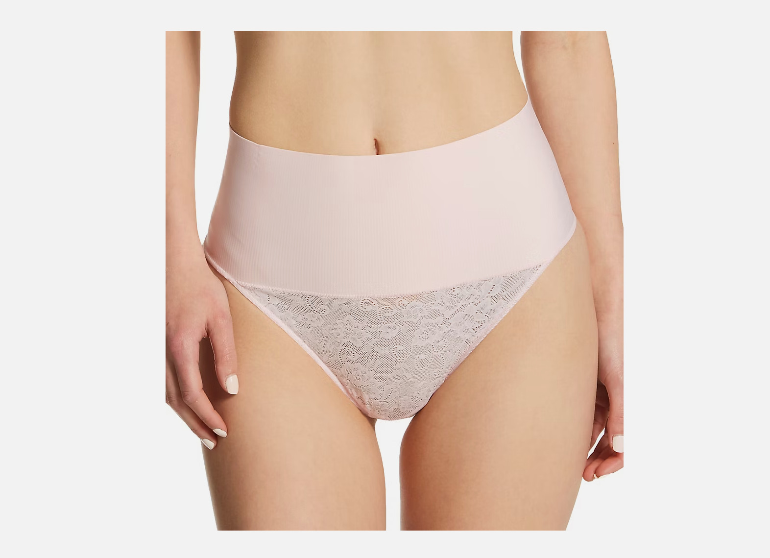 Women’s Maidenform Tame Your Tummy Lace Thong DM0049, Size: XL, Light Pink