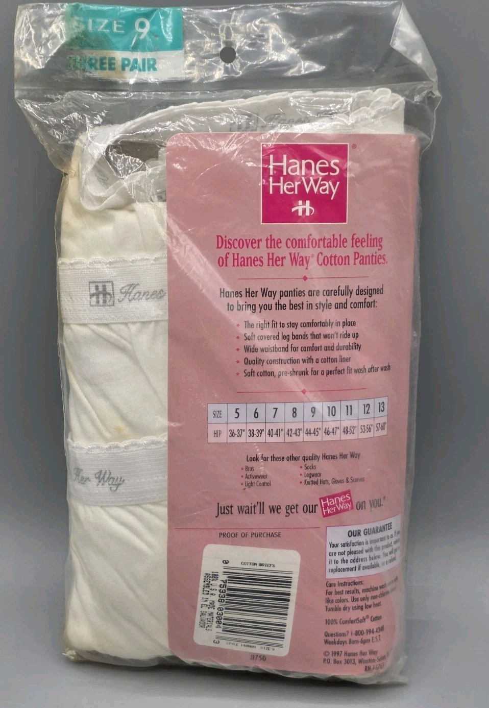 VINTAGE 1997 Hanes Her Way Cotton Brief (3) Pair Size 9 White – NEW
