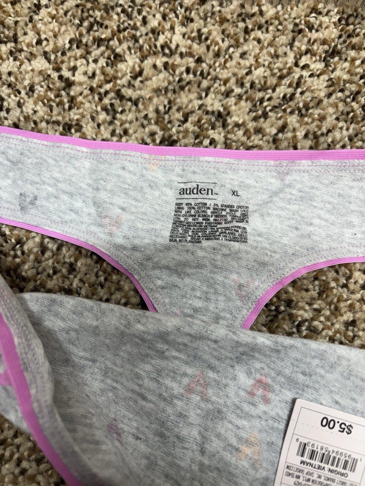 Auden Cotton Blend Gray/Multi-Color Thong. Size: XL (16).