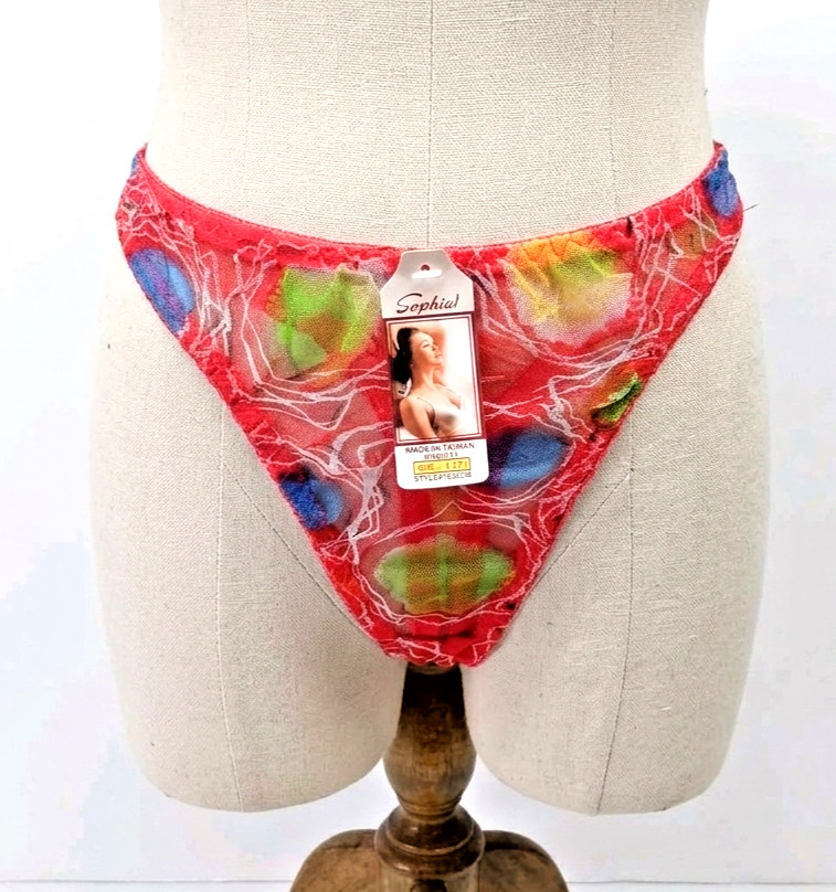 VTG Mesh String Bikini Thong Panties Size 7 Large Red 80s 90s Sheer Sissy NWT