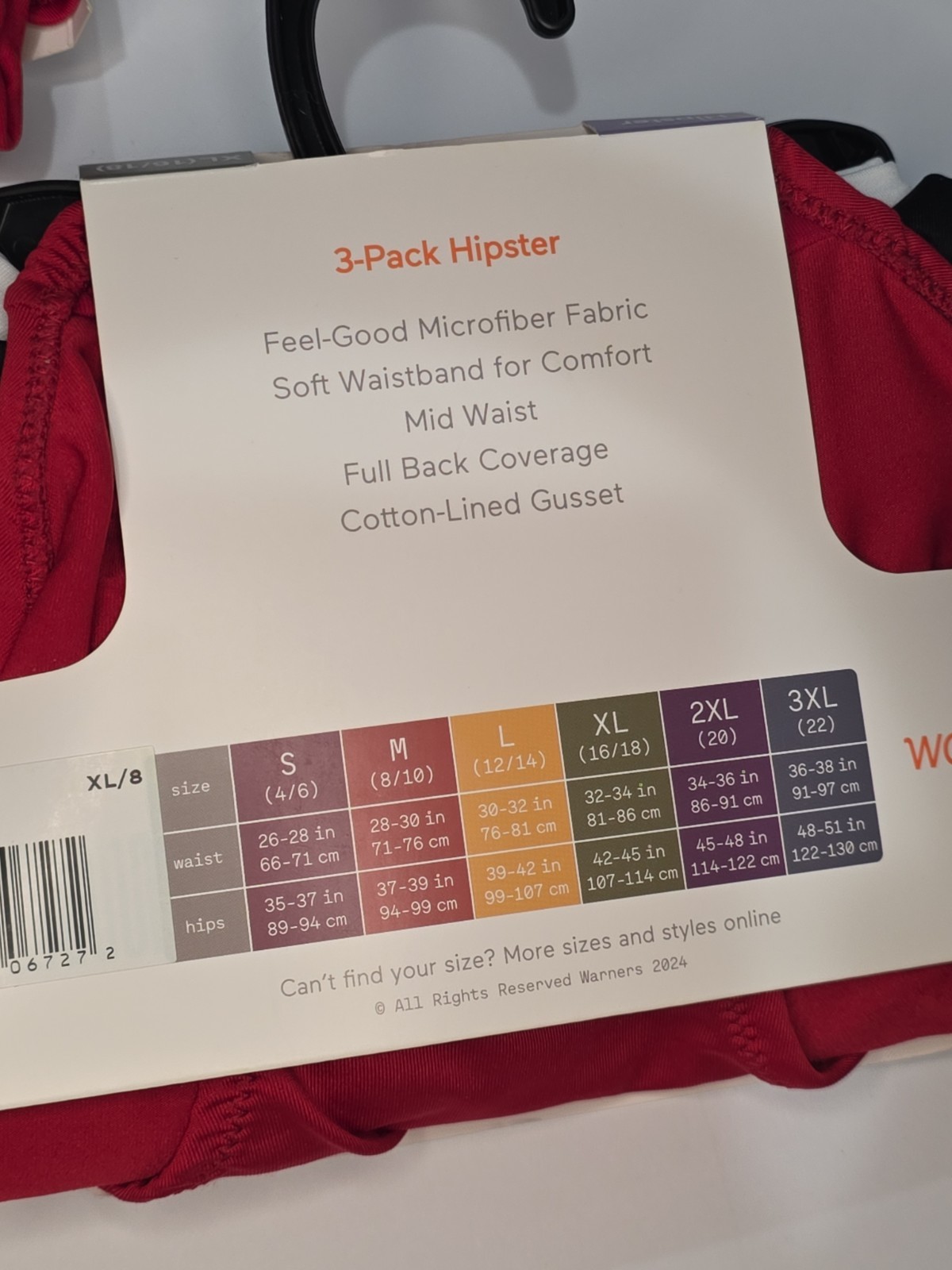Warners Women’s Plus Microfiber Hipster Panties 2 3 Packs Red Black White XL New
