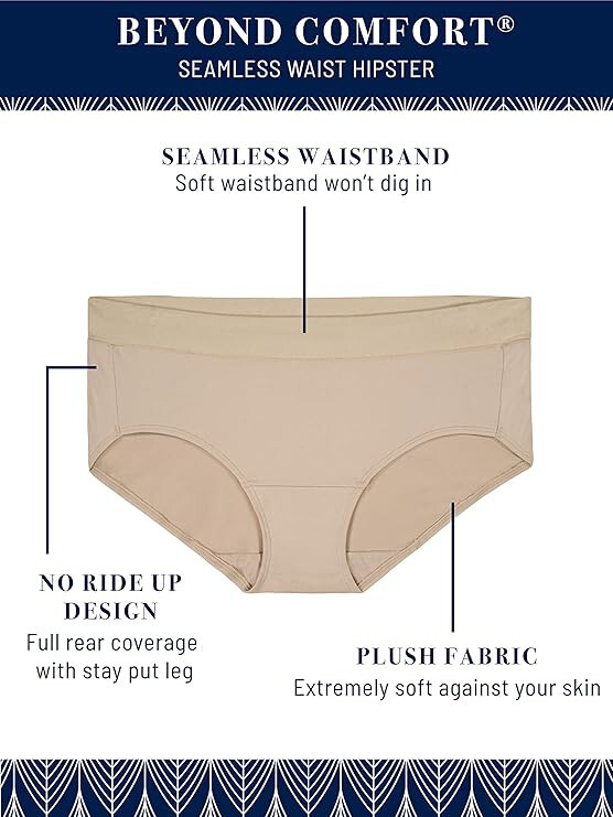 3 Pack Vanity Fair No Pinch No Show Seamless Hipster Panty Quartz/Navy/Beige