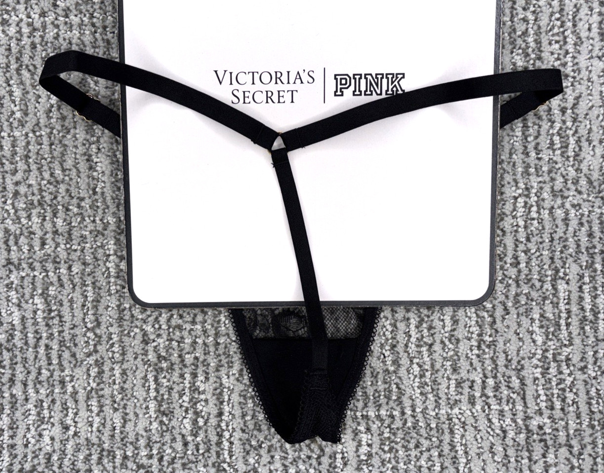 Victoria’s Secret Very Sexy NWT Small Black Rose Lace Adjustable V String Panty