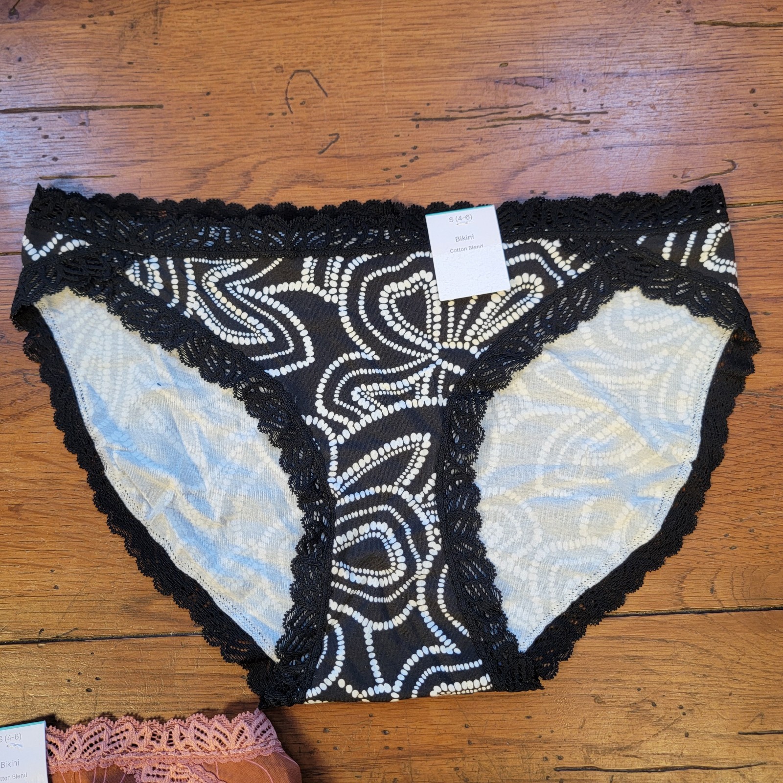 (3) Auden Womens Small (4-6) Cotton Bikini Underwear Target Black Brown Lace S