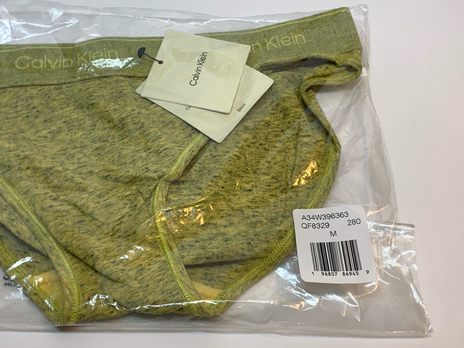 Women’s Stretch Bikini Calvin Icon Cotton Panties, Size Medium, Green NWT