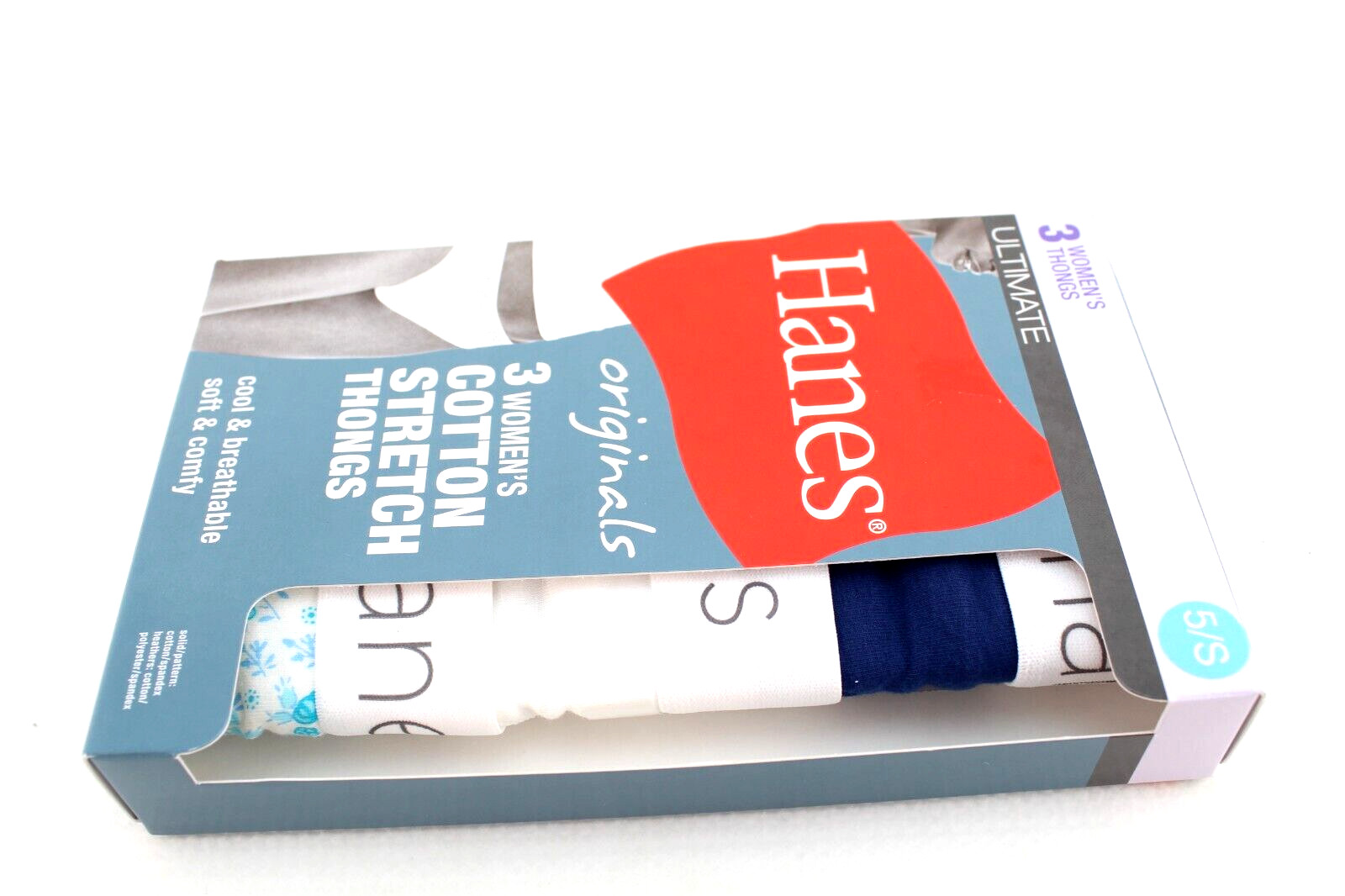 NWT HANES Ultimate Size 5 / S 3-pack Multi Colors 95% Cotton Women Thong Panties
