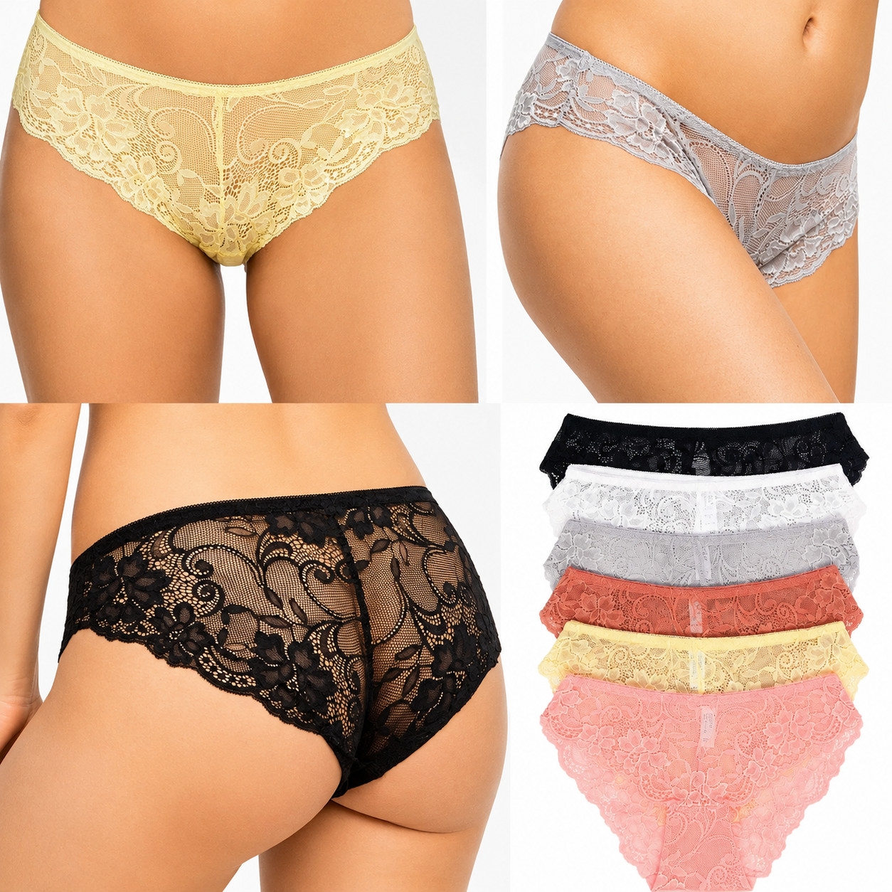 6 Pack S M L XL Women’s Lace Hipster Cheeky Panties Seamless Sexy Underwear