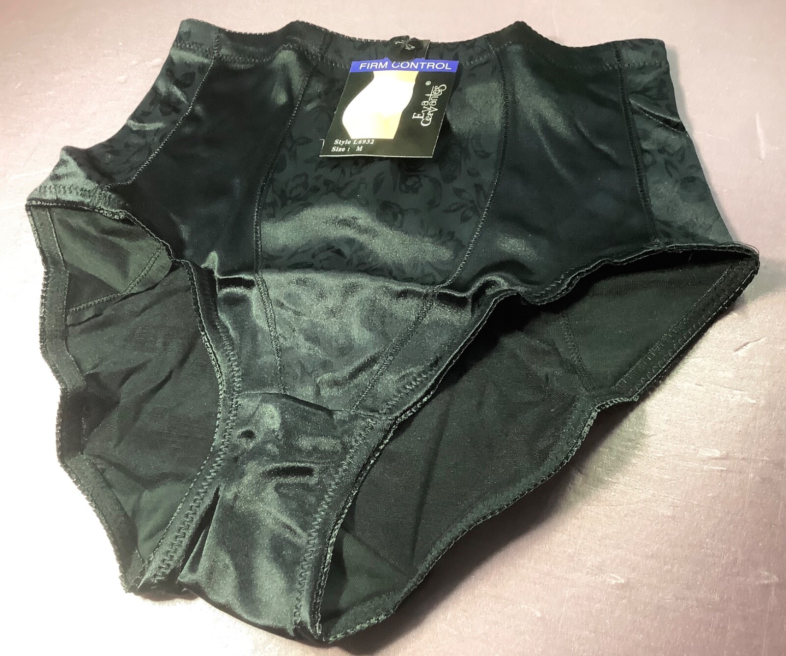 Women Panties,Briefs”Eva Cervantes”Size L. Black Soft shiny Satin W/decoration