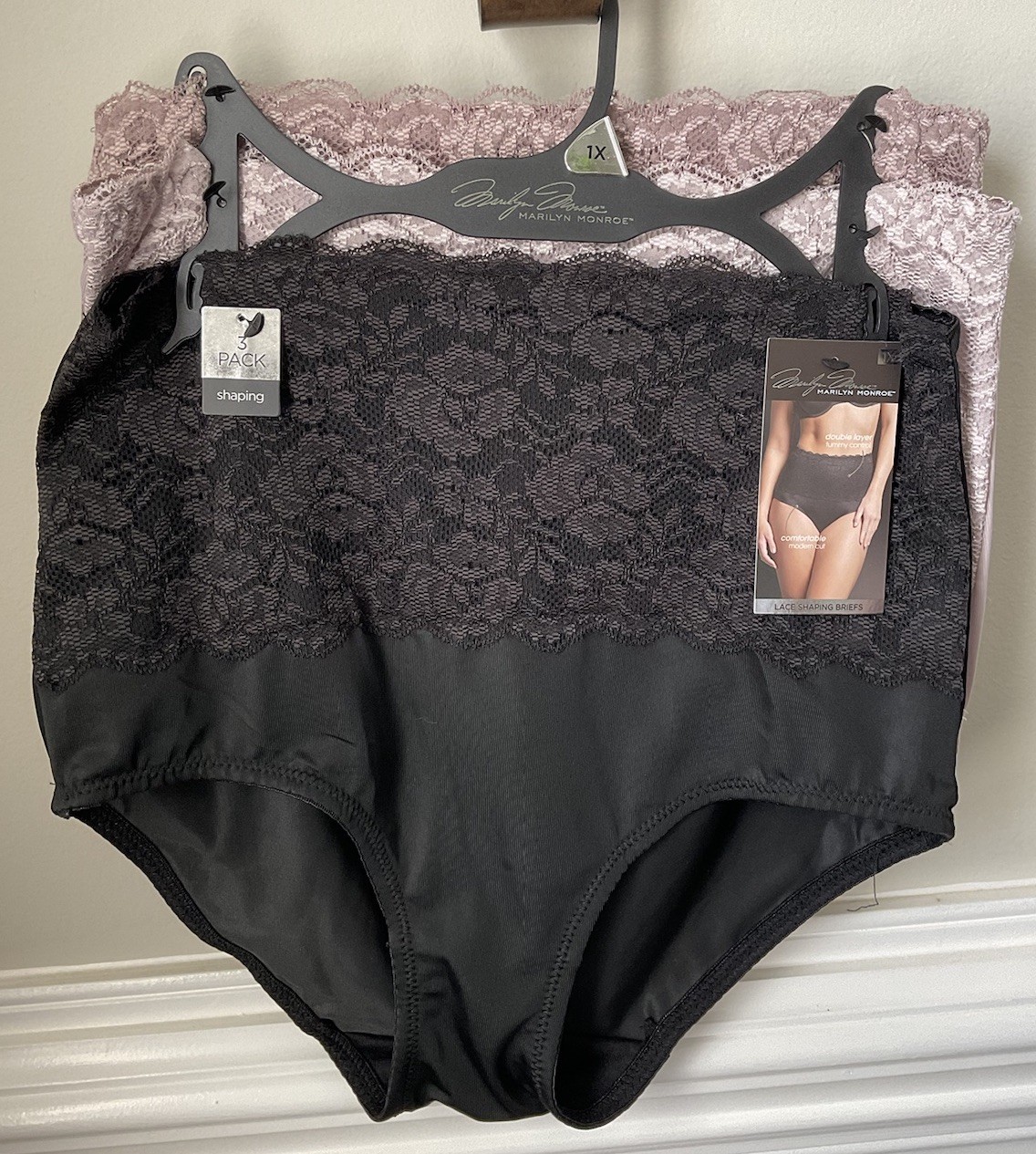 Marilyn Monroe 3 Pair Lace Shaping Briefs Double Layer Tummy Panel Slimming 1X