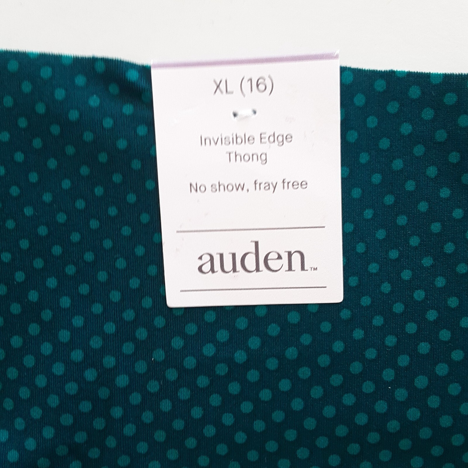 Auden Womens Size XL (16) Invisible Edge Thong Polka Dot Teal Panties