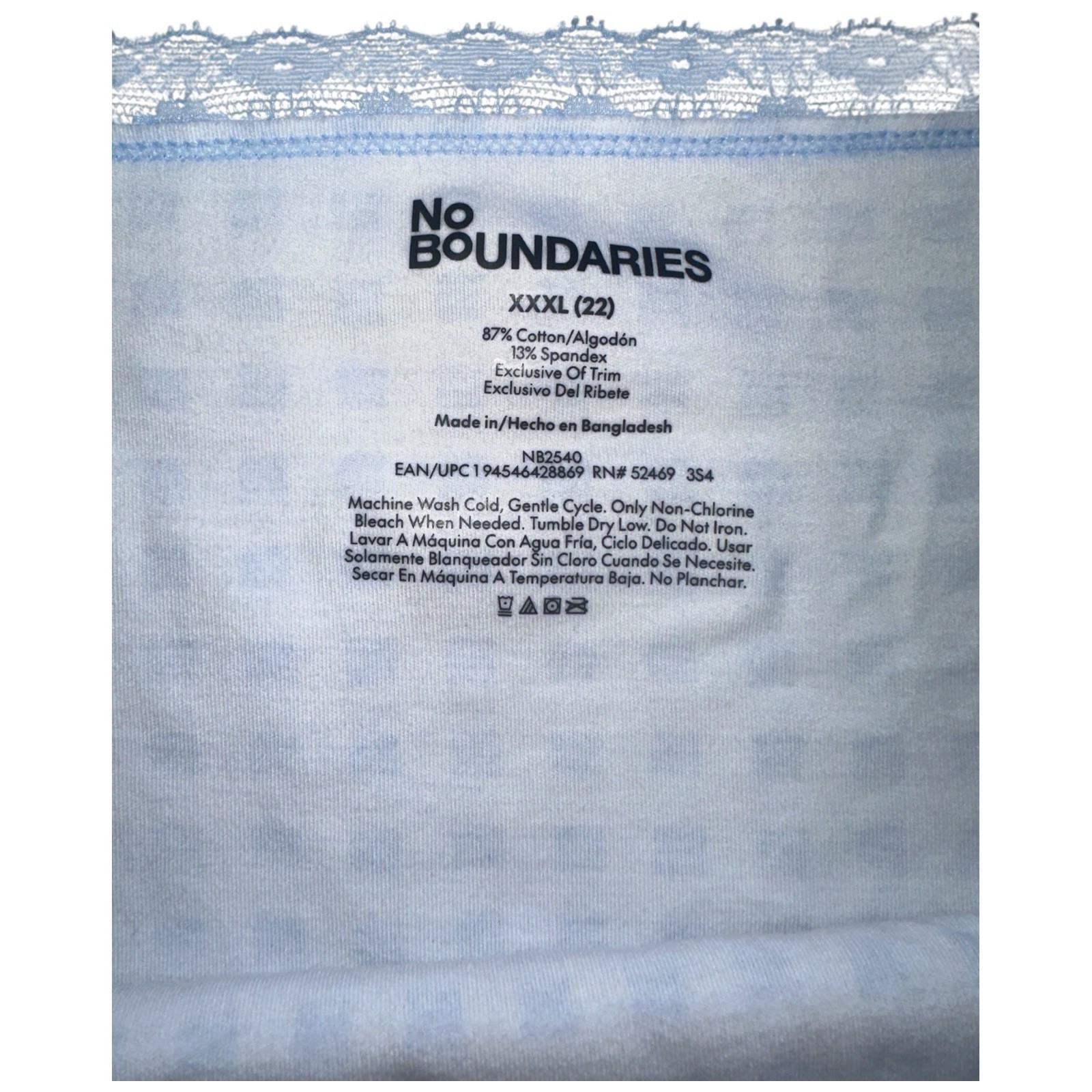 No Boundaries Hipster Panties Lace Trim Plus Size XXXL 3XL Blue Gingham Plaid