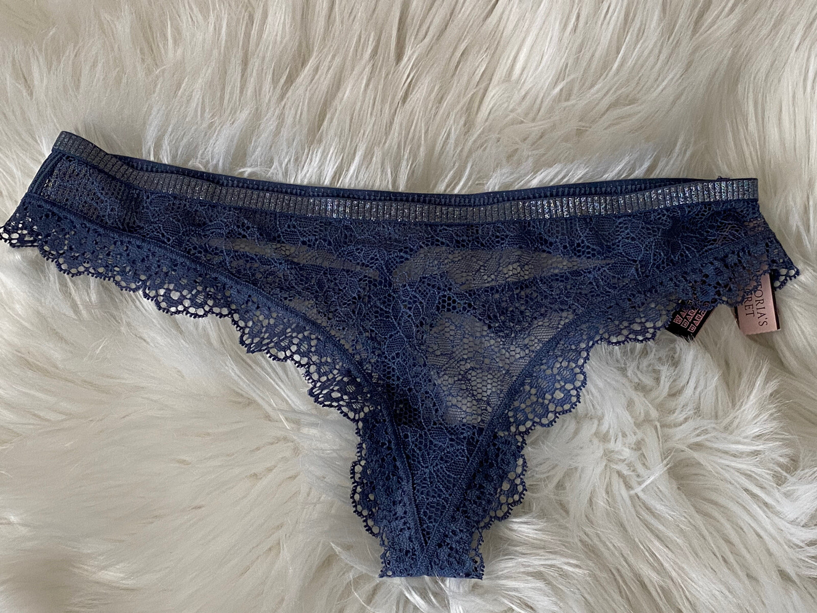NWT VICTORIA’S SECRET VERY SEXY THONG S – Blue/Sheer Mesh Cutout Thong Panty