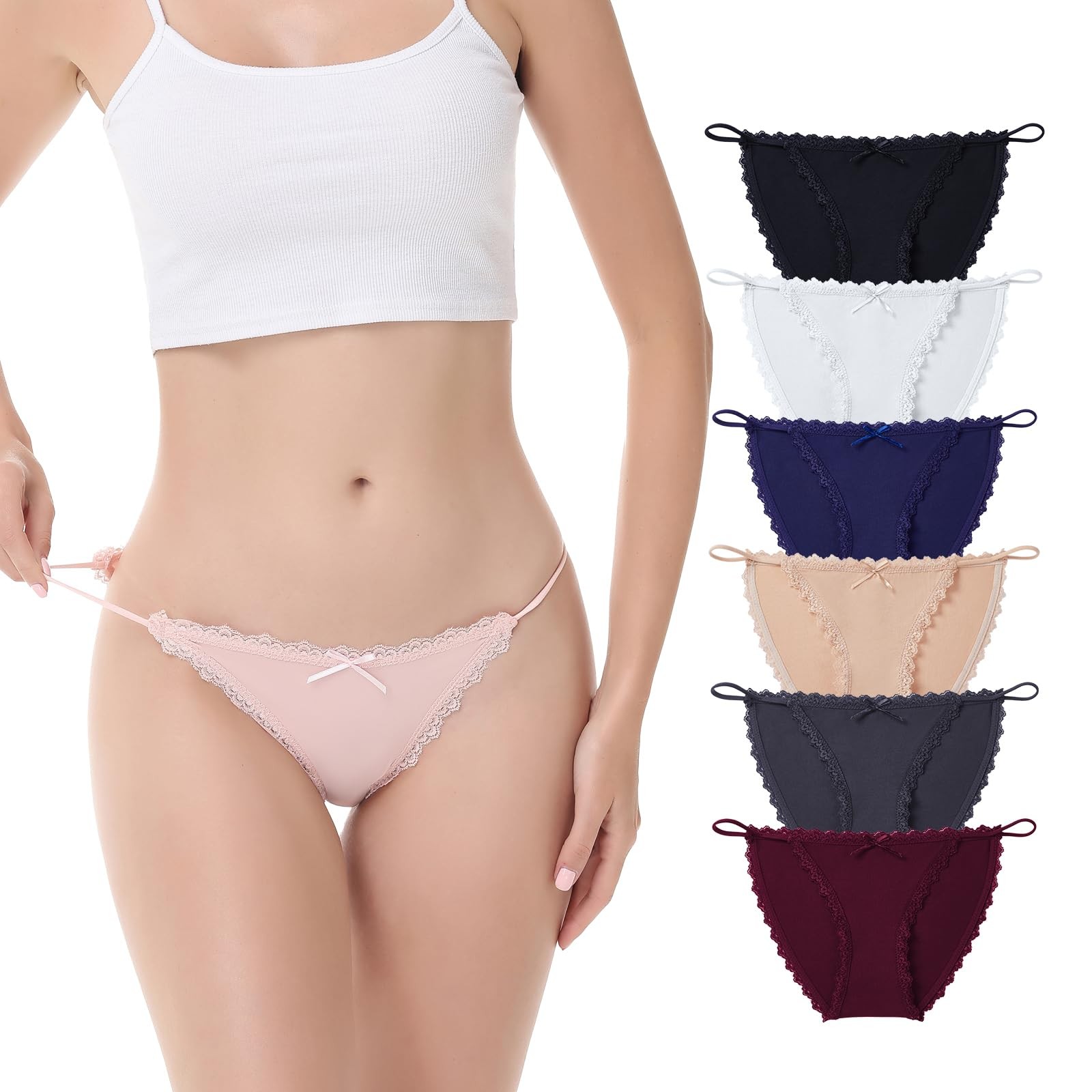 Cotton Underwear for Women 6 Pack String Bikini pure cotton Panties Sexy Unde…