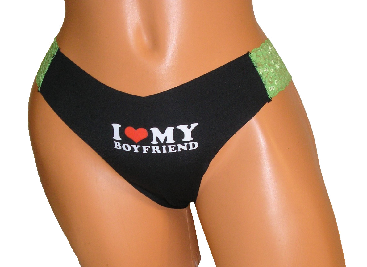 Panties Lingerie I Love My Boyfriend Lace Sides Black Bikini Medium Adult Gift